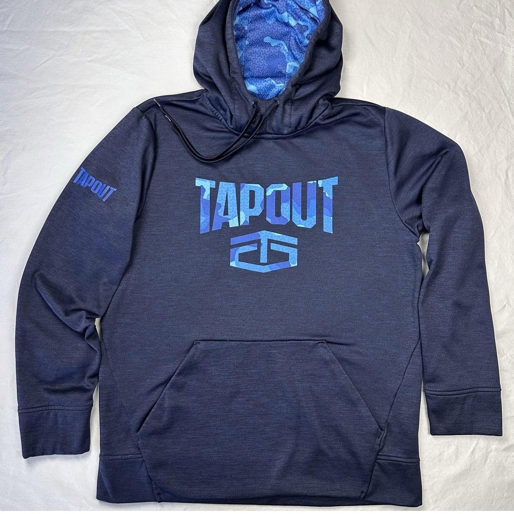 Tapout Hoodie Mens Medium Blue Camo Lined Pullover Sweatshirt Kangaroo Pocket